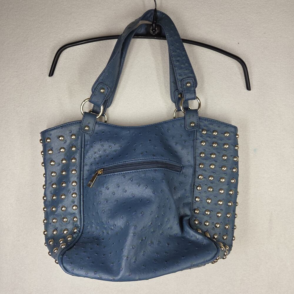 Vtg Expressions NYC Bag Purse Womens Blue Faux Ostrich Tote Hobo 2000s y2k - Picture 12 of 14